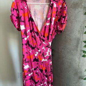 Diane Von Furstenberg Pink & Orange Floral Wrap Dress